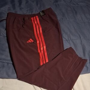 Adidas Men's Maroon Joggers with Red Stripes